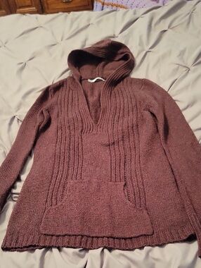 Maurices Brown Hooded V-Neck Knit Sweater